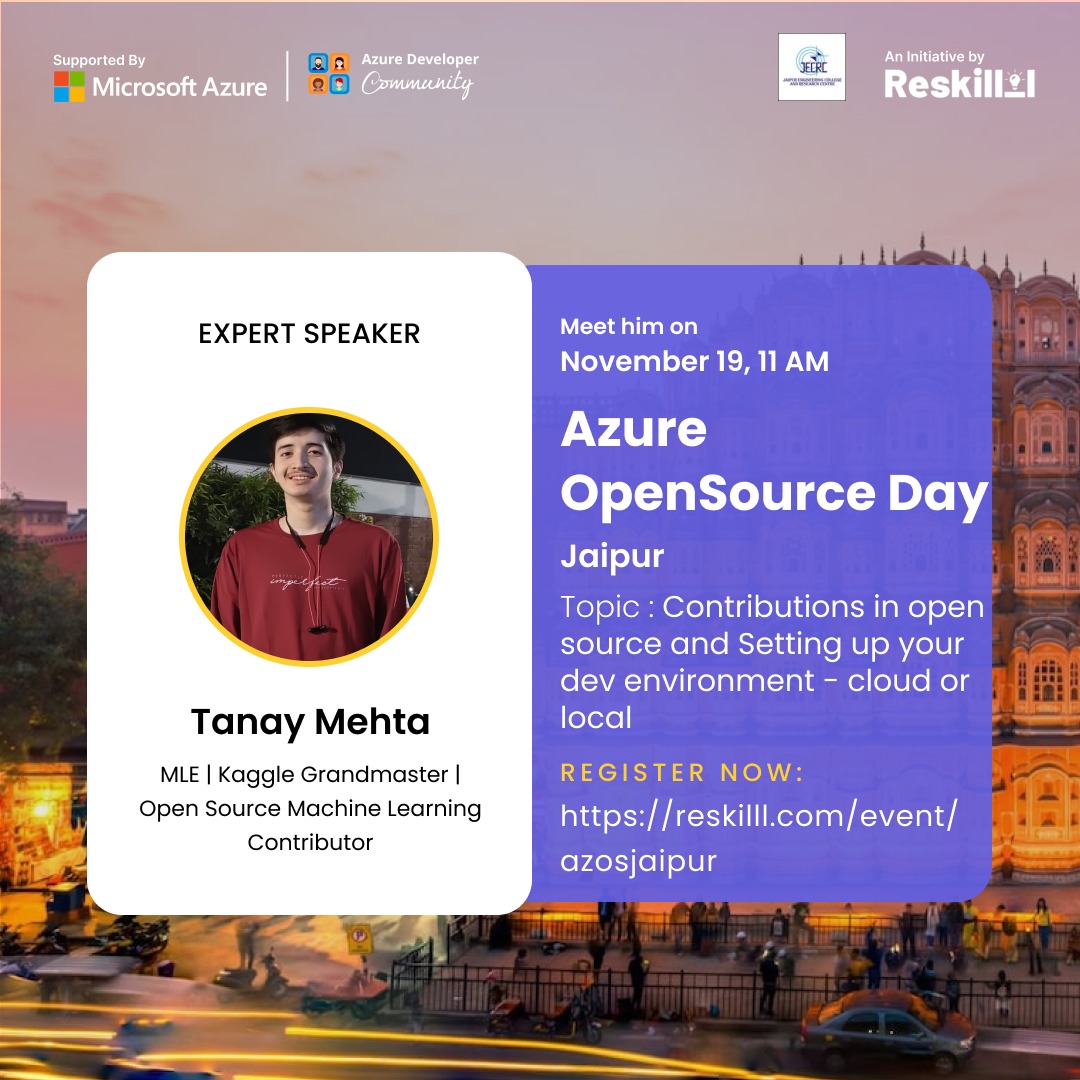 VilsiJain's tweet photo. Hello Jaipur
We are organizing Open Source Day in Jaipur on 19th.
If you are interested
Registration link- https://t.co/nqDLtRbBN2
#jaipurmeetup https://t.co/ftLxf0uKiA