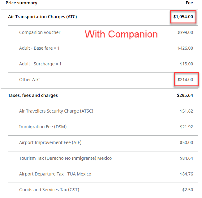 VoloBro's tweet photo. When you try to use your companion voucher with @WestJet but its actually cheaper not to. What's with these "Other ATC Charges"? The World Elite Mastercard used to be one of the best travel cards. Now it costs more to use its "Perks". Time to cancel. #westjet #morelike #scamjet https://t.co/aIXTlpw0z6
