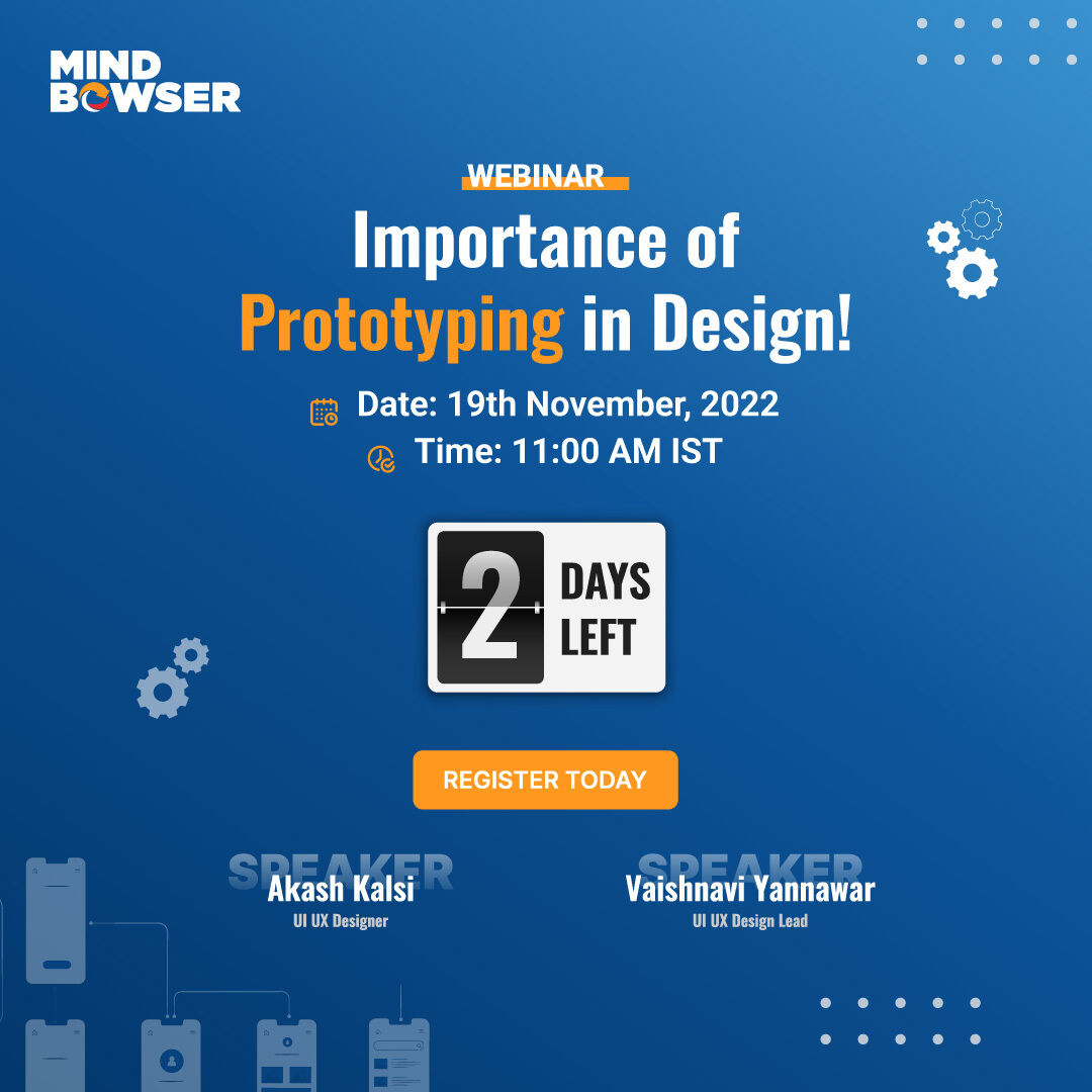 Mindbowser's tweet photo. Only 2️⃣ days left
 
Let’s discover more about "Importance Of #Prototyping In #Design" in our #SaturdayLearningSession in which our Presenters  Akash Kalsi and Vaishnavi Yannawar will share their valuable insights.

Save your spot by registering👇
https://t.co/brCR4nlCRB

#webinar https://t.co/6KTpL6bMwF