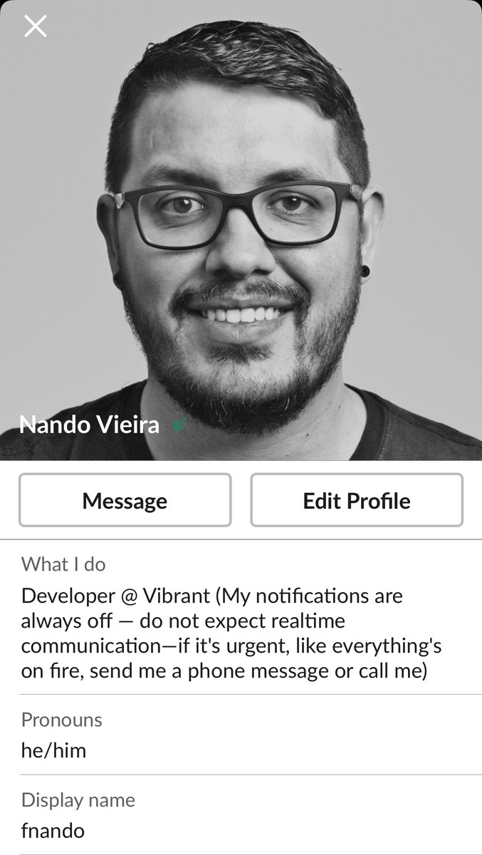 I see so many people complain about Slack and real-time communication culture. What I did:

- Follow only essential channels
- Let my team know I’ve disabled all notifications
- Added my phone number to my profile
- Changed my bio (see image)

Slack is super manageable with that.