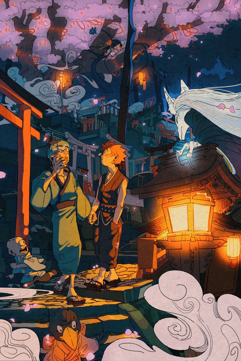 授权了国内一位文手妈咪的簓空文，为她绘制的插图💕💕💕
秉烛游
        没想到视野的尽头是颗散发光芒的参天大树，空却似有所感地走过，高高的树冠上坐着一个女人，她周身弥漫着一层雾气，叫人只能看见她的绿色眼睛。
        她说：“你带着中意的人来了。"是平静的陈述句。
#ヒプノシスマイク