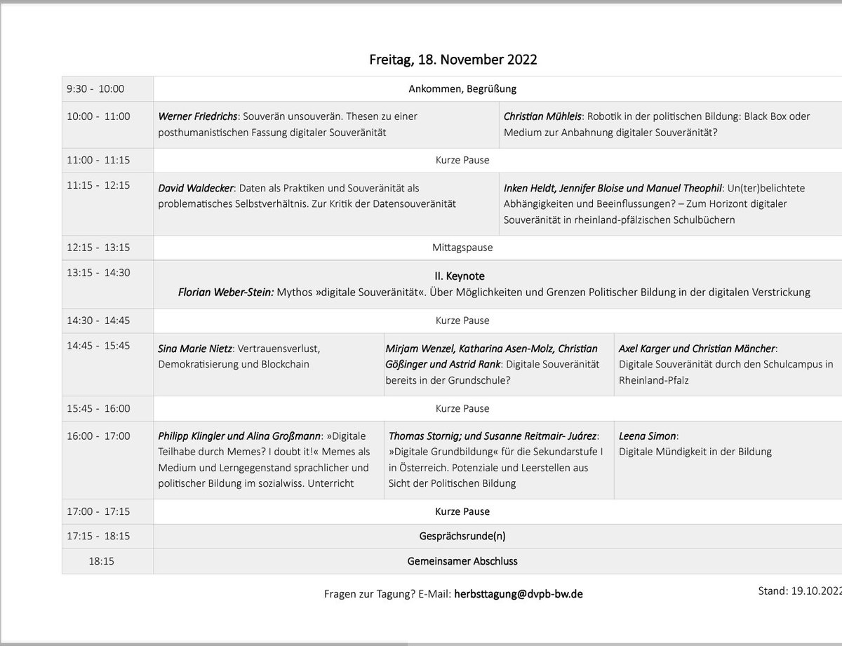 Heute startet die diesjährige #DVPB-Herbsttagung zum Thema #PolitischeBildung und die Herausforderung "digitale Souveränität" im 21. Jahrhundert! Wir freuen uns auf eine spannende Veranstaltung und danken den Kolleg*innen aus Baden-Württemberg für die tolle Zusammenarbeit! 👇🏽