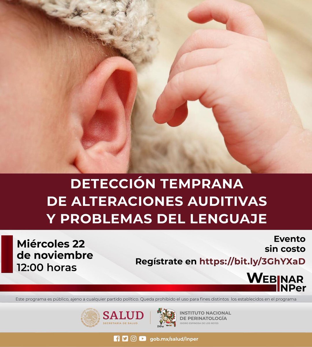 INPer_mx's tweet photo. #WebinarINPer 
DETECCIÓN TEMPRANA DE ALTERACIONES AUDITIVAS Y PROBLEMAS DEL LENGUAJE

Regístrate en https://t.co/9KgCdGXuPQ

#DETECCIÓNTEMPRANA DE LAS #ALTERACIONESAUDITIVAS

DETECCIÓN TEMPRANA DE LA #HIPOACUSIA EN EL INSTITUTO NACIONAL DE #PERINATOLOGÍA
🧵 https://t.co/CDD8gXyOQg