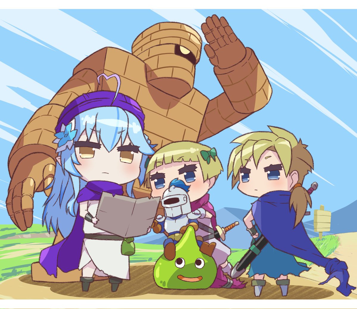 yukihana lamy multiple girls 2girls blonde hair weapon sword ahoge blue hair  illustration images