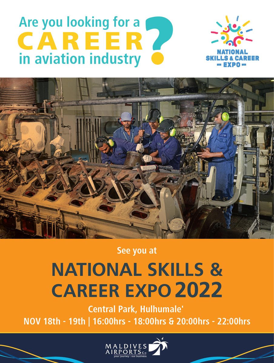 MACLmedia's tweet photo. We will be at the National Skill and Career Expo tomorrow from 1600hrs – 2200hrs at Central Park, Hulhumale’. 
Be a part of Team MACL and #ShapeTheFutureWithUs
#JobsatMACL #NSCE #CareerExpo #SkillsExpo https://t.co/cc1QnENQ1w