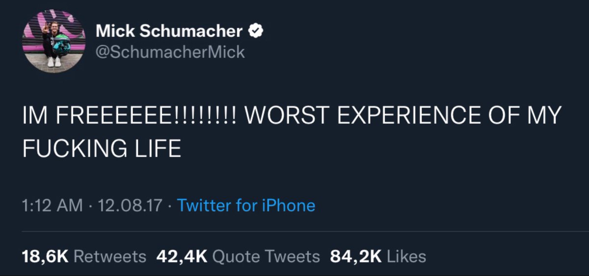 thestrallove's tweet photo. mick schumacher when he can finally leave haas after abu dhabi https://t.co/bUOdkhks0X
