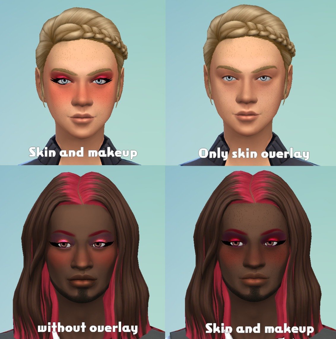 RRuizue's tweet photo. First attempt at making custom content for my Sims, made a skin overlay, default eyes, eyeliner, eyeshadow and blush #Sims4Cc https://t.co/IY1WeAgVpq