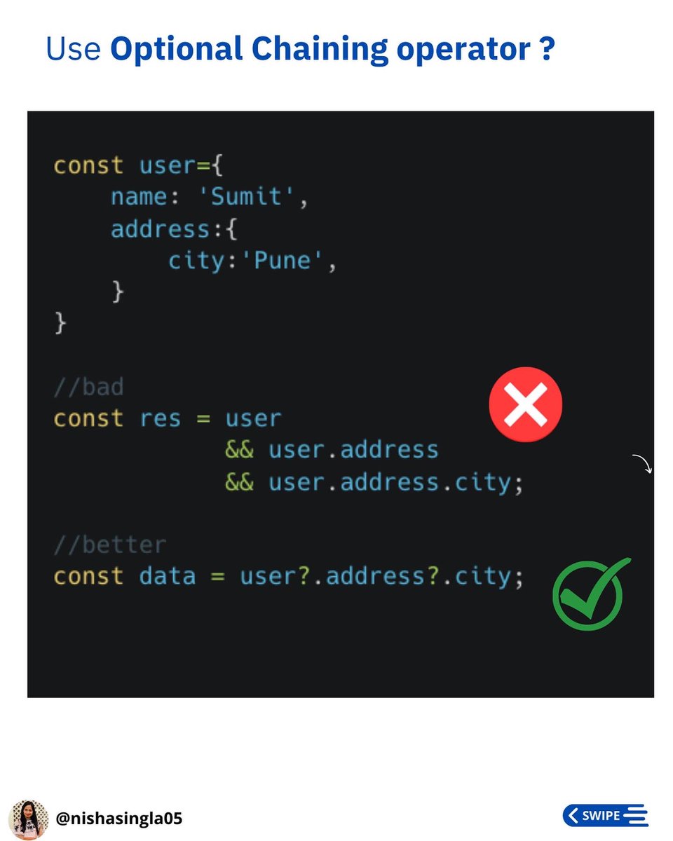 nishasingla05's tweet photo. JavaScript Tips 🔥🔥

#javascript #tips #coding #projects #programming #developers #frontend https://t.co/4tSfYb222M