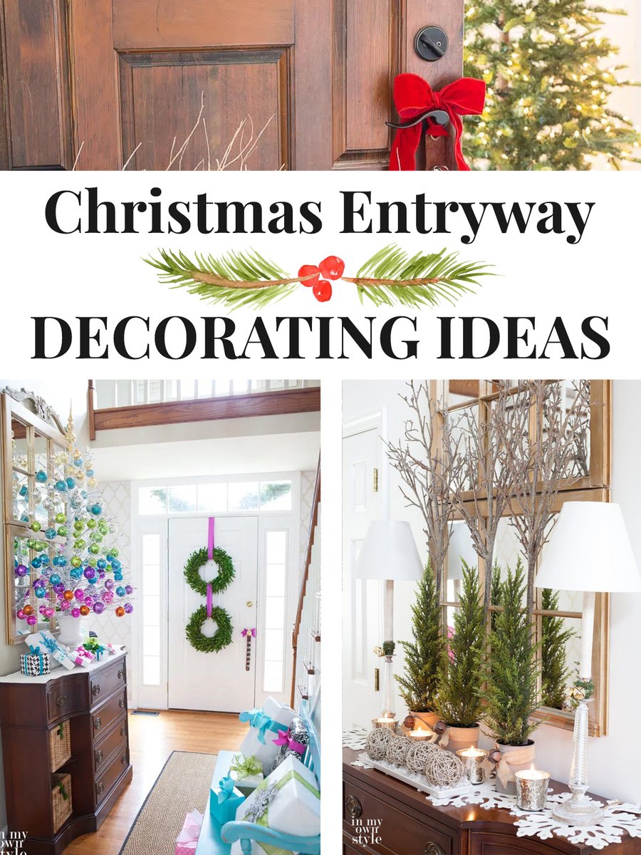 10 + Christmas entryway decorating ideas along with decor styling takeaways for foyer, staircases, and console tables that you can easily do in your home. bit.ly/3Xcrap2