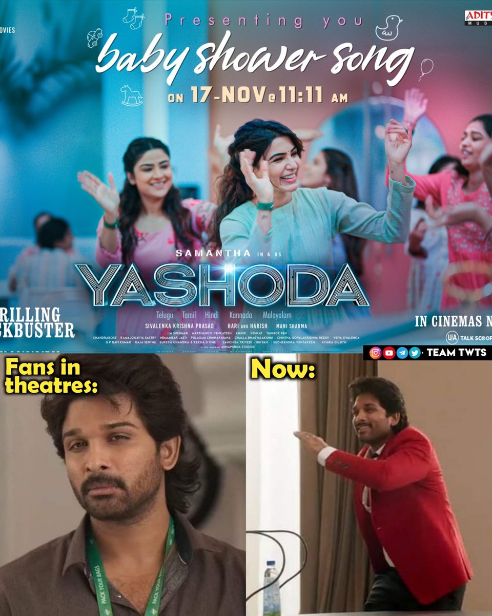 Teamtwts2's tweet photo. Finally.. โค๏ธโจ
#BabyShowerSong @ 11:11 Am
@Samanthaprabhu2
#BlockBusterYashoda
#Yashoda #YashodaTheMovie
#Samantha #SamanthaRuthPrabhu https://t.co/XLEmUFUpxd