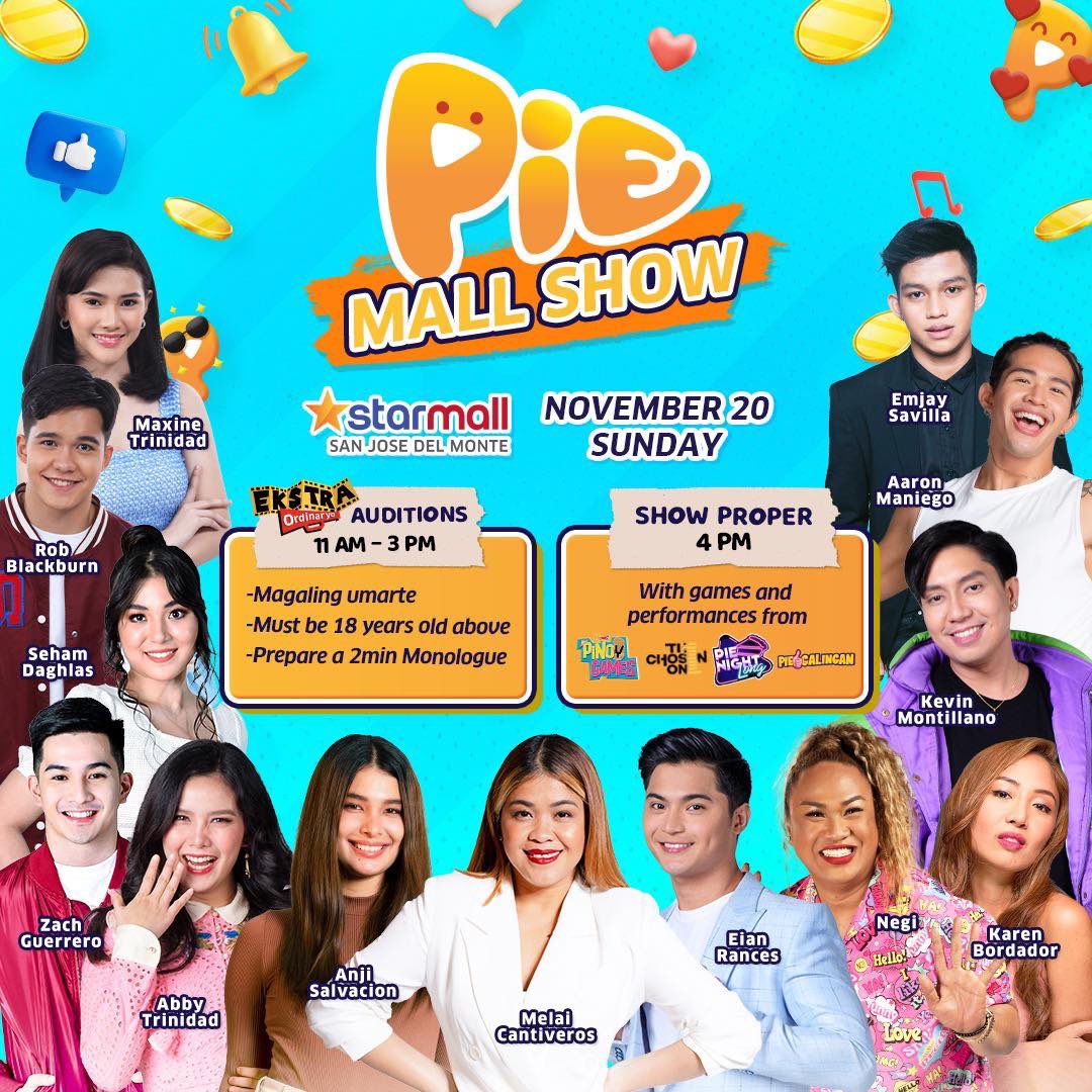 starhuntabscbn's tweet photo. PARTY PARTY!

Ngayong darating na November 20, Linggo, samahan n'yo kami sa aming 2nd MALL SHOW kasama ang ating PIE jocks at kaPIEmilya artists  sa Starmall San Jose Del Monte Bulacan!

May audition ulit para #EkstraOrdinaryo, from 11AM - 3PM! Come early ha! #PIEMallShow https://t.co/WYsBx7GZoM