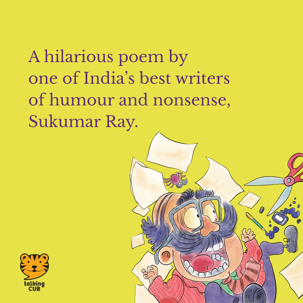 speakingtiger14's tweet photo. #ChildrensDayWeek with #TalkingCub
'They ran helter skelter, huffing and puffing,
When, ‘My mooch is stolen, catch that thief!’ sir started bawling.
A stolen mooch? Impossible! Who has ever heard it?
The moustache is right there, hasn’t fallen one bit.' https://t.co/rCeSba3Lo3