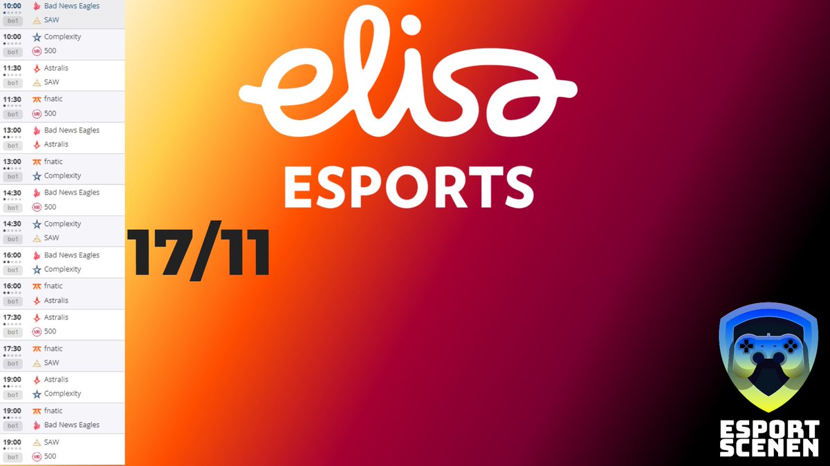 #CSGO - Återigen en dag som fylls av matcher! Här är dagens matcher i #Elisa 🤩🤩
