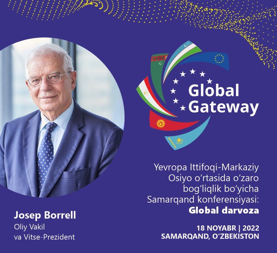 yarbatman's tweet photo. Looking forward to attending the EU-Central Asia #ConnectivityConference tomorrow in Samarkand.
Landlocked Central Asia stands to receive vital investment as part of the EU’s $300bn #GlobalGateway initiative, which is Europe’s answer to China’s Belt and Road. Lots at stake! https://t.co/7o7Sj3a3Lc