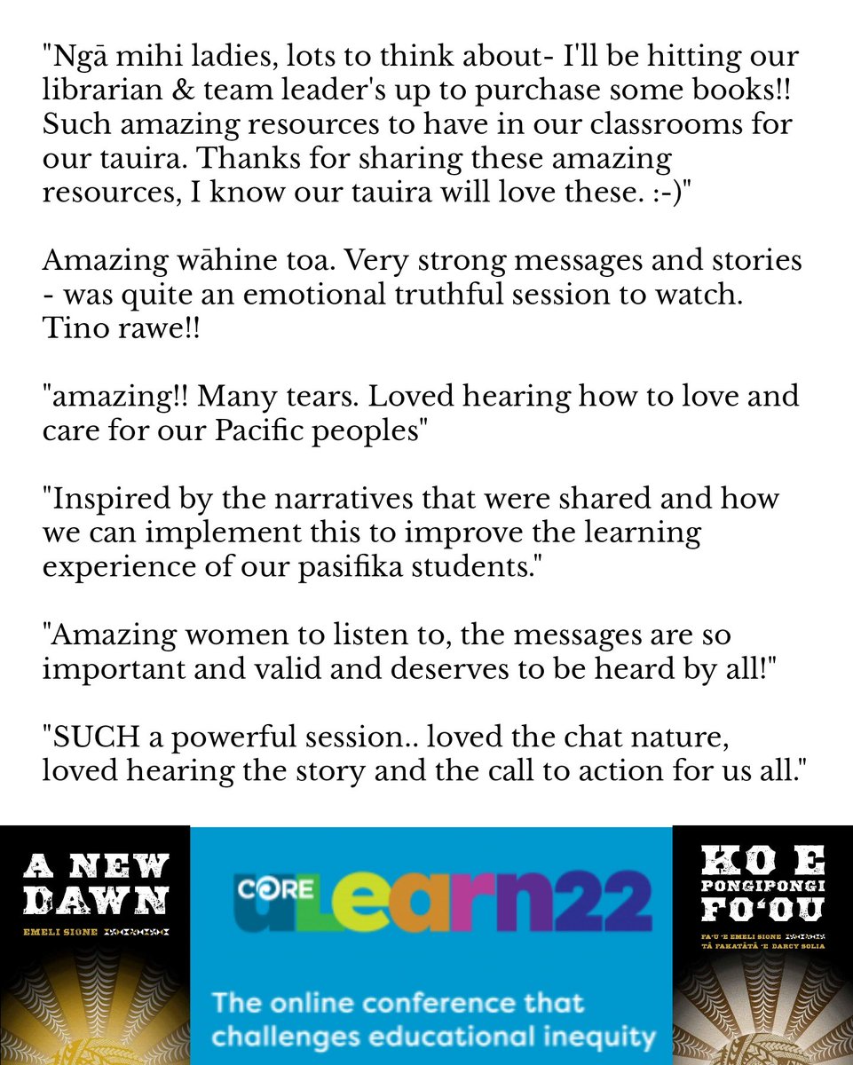 DahliaMalaeulu's tweet photo. Some uLearn22 presenter messages that made us cry today 🤎
#Grateful #ANewDawnCollab #CoreEd #EmeliSione #Legend #Educate2Liberate
#All4OurTamaiti #MilasBooks
@Samoatalofa1 @alanamadgwick1 @edubookchatNZ @EdCentralNZ @EducationGovtNZ @educationhubnz @EducationHQ_NZ @edCountsNZ https://t.co/dMaQPUGOvy