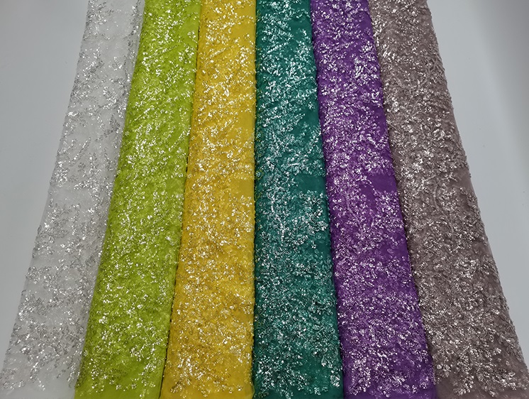 22915BLF046 High End Haute Couture Bridal Formal Wear Wedding Evening Prom Dresses Costumes Embroidery Beaded Lace Fabrics Upscale Bespoke Lace with beading #beadedbridallace
#multicolorsbeadedlace
#bespokelace