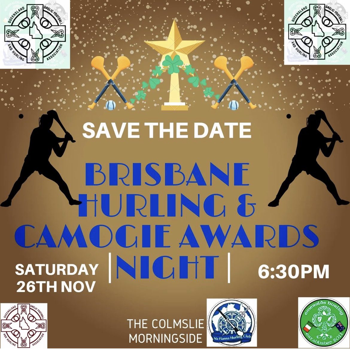 Brisbane's Hurling and Camogie, end of year awards night is fast approaching, so lock it in your social calendars!✅

🗓 26th of November 2022
📍 The Colmslie Hotel, Morningside
🕡 6.30pm

We are looking forward to celebrating the end of a tough but successful year for all ☘🏑🏆