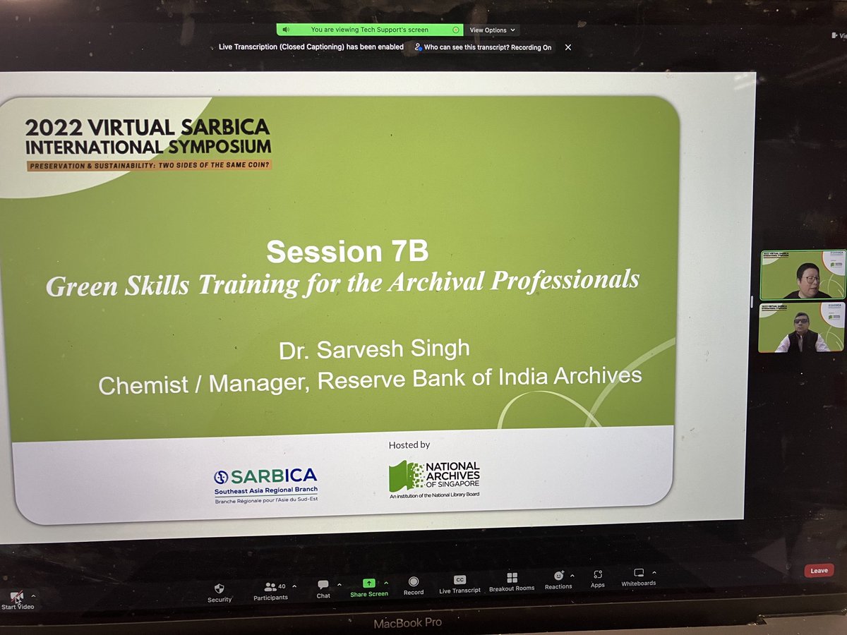 #sarbica2022 tuning in to Dr Sarvesh Singh, Reserve Bank of India Archives on green skills for archivists