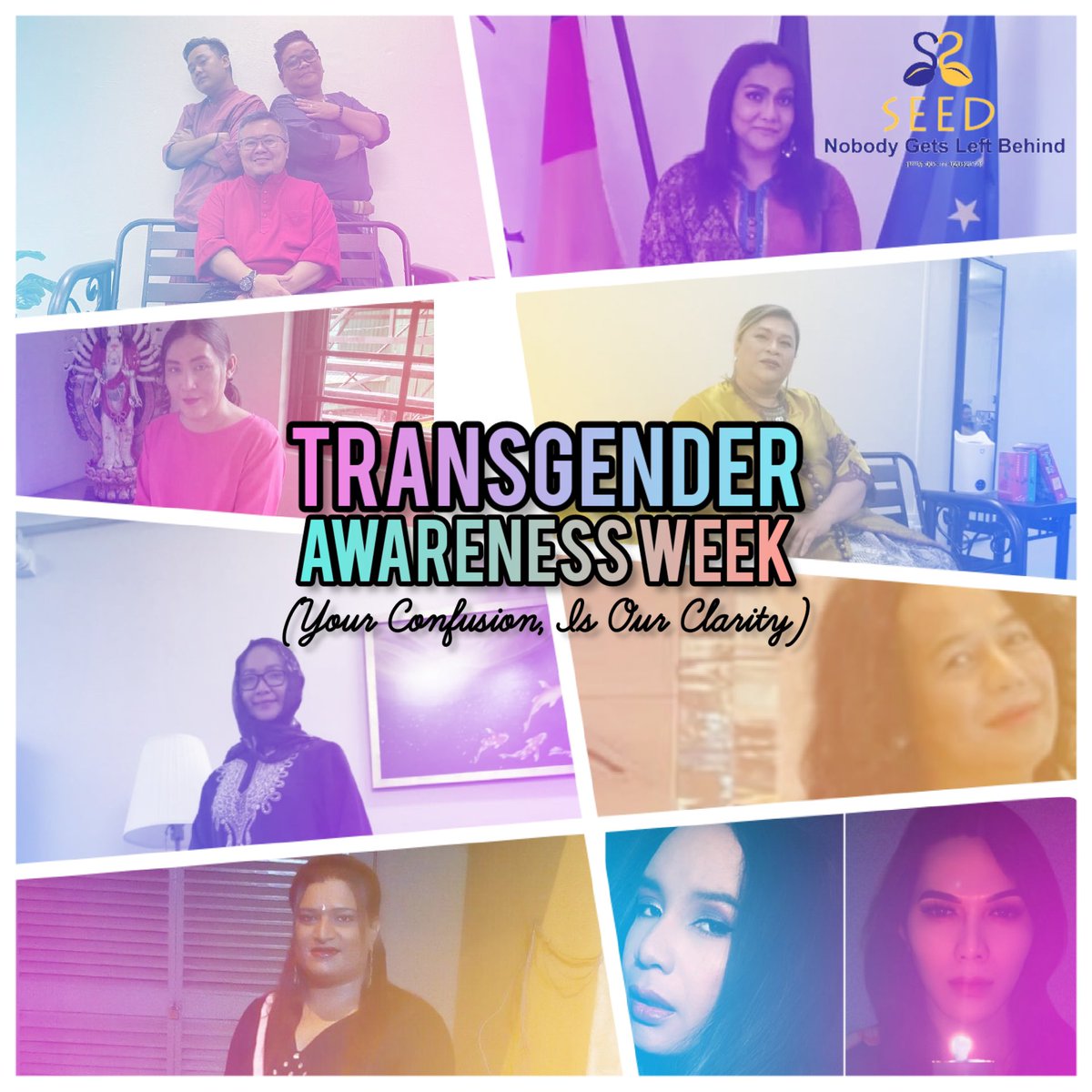 TG Awareness Week runs from 13-19 November each yr, leads up to TG Day of Remembrance (TDOR) on Nov 20. 

It aims 2 educate d widr community abt TG n issues associated wt transition and/or identity, incl prejudice, discrimination, n violence.

Confused? Ask us! Educate yourself.