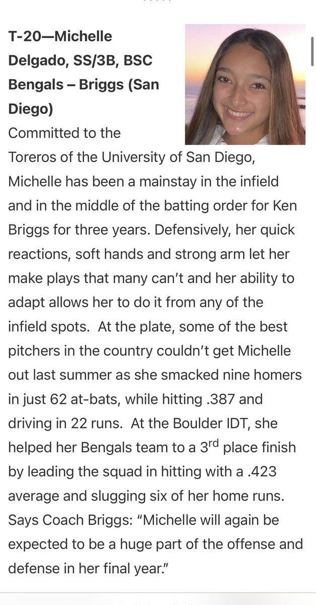 Blessed to be ranked 20th in the nation for the ‘23 class! Thank you <a href="/ExtraInningSB/">EXTRA INNING SOFTBALL</a> for the recognition! <a href="/CoachMJKnighten/">MJ Knighten</a> <a href="/USDSoftball/">San Diego Softball</a> <a href="/coachbriggze/">Ken Briggs</a> <a href="/BSCBengals/">BSC Bengals</a> <a href="/Los_Stuff/">Carlos Arias</a>