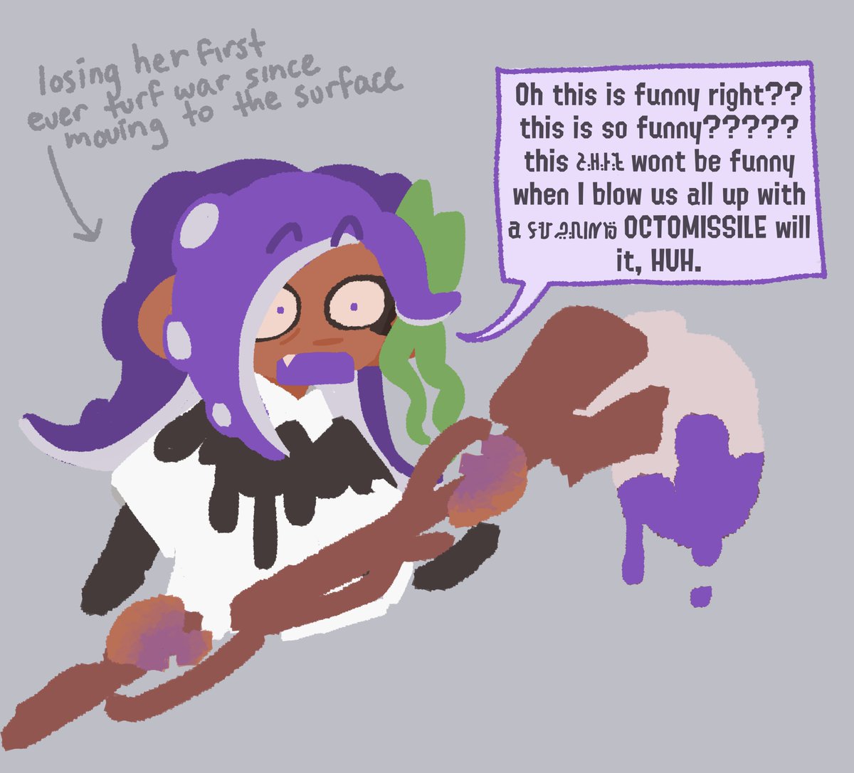 pcktknife's tweet photo. [splatoon] elite octoling who's not used to casual fun turf battles and throws out the wildest threats when shes losing https://t.co/Q7aSKEkupH