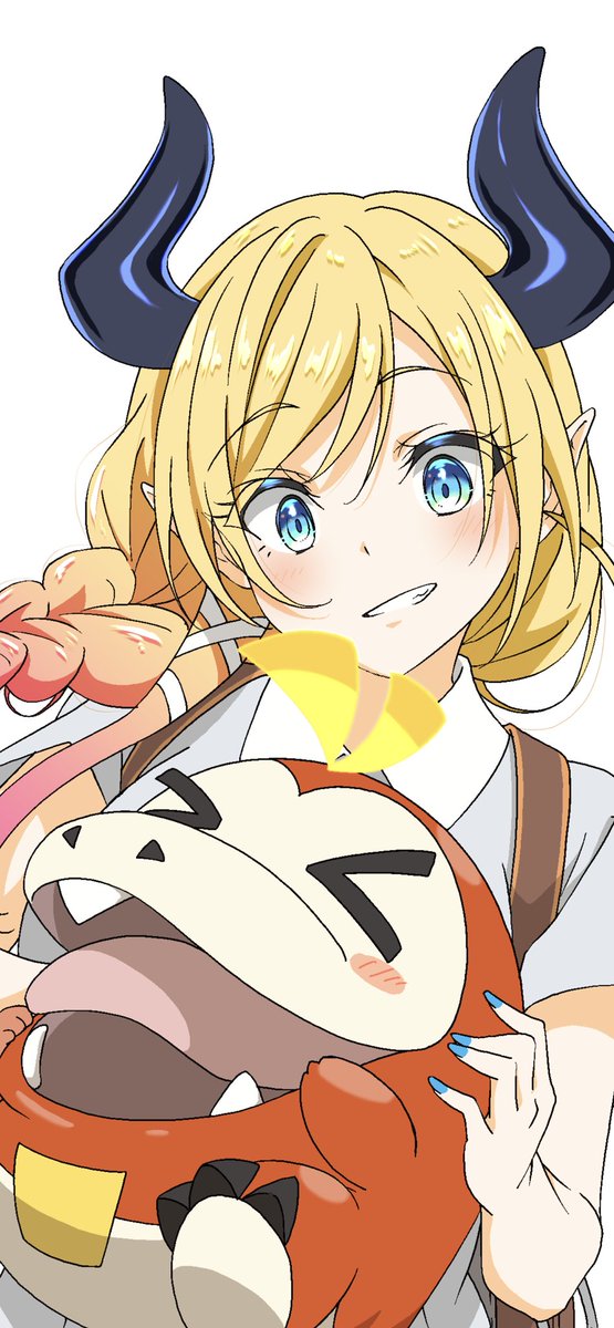 yuzuki choco 1girl blonde hair horns crossover pokemon (creature) pointy ears smile  illustration images