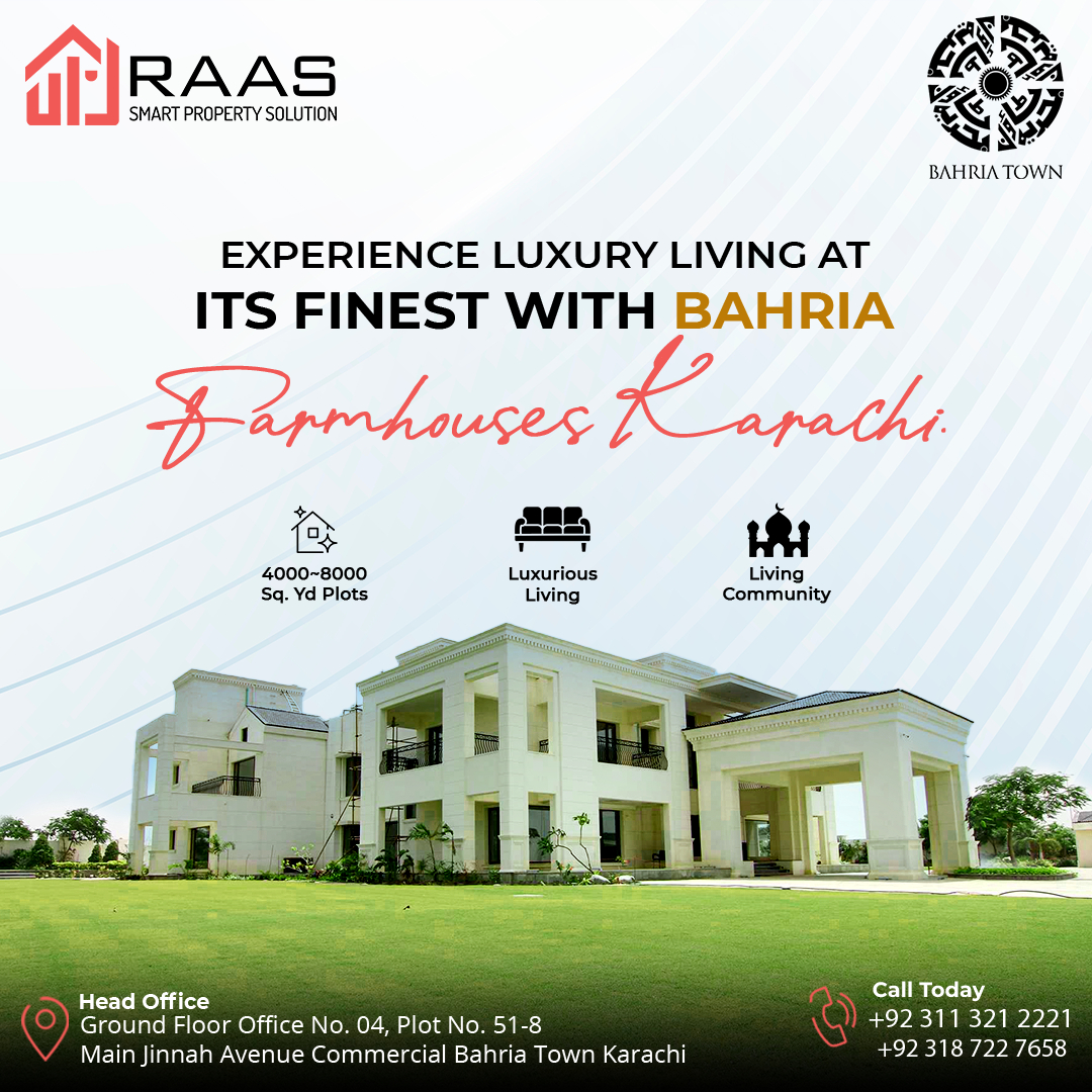 Your Dream home awaits you.
Features / Amenities
4,000 to 8,000 Sq. Yd Residential Plots
Exclusive Gated Community
Security &amp; Maintenance
Green spaces
Close to
Danzoo
International Theme Park
Imtiaz Hypermarket
Community Club

#BahriaTownKarachi #RAAS