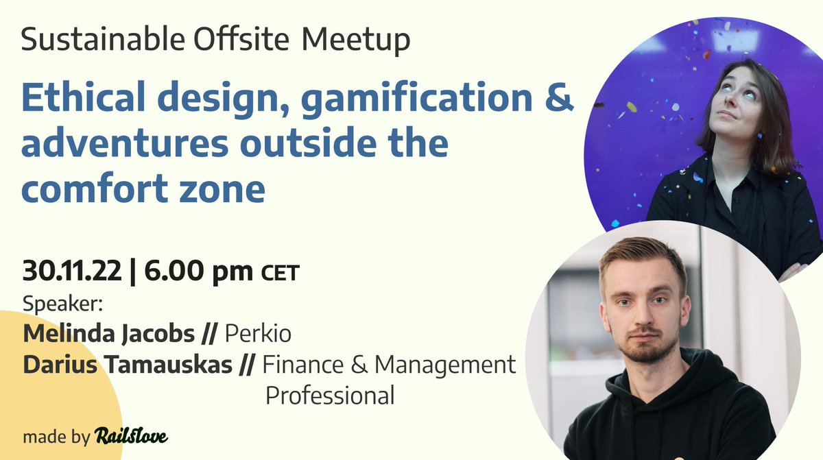 Railslove (@railslove) on Twitter photo SAVE THE DATE 🙌 Join us for our next SOS Meetup with <a href="/melindajacobs/">Melinda Jacobs</a> and <a href="/DariusTamauskas/">Darius Tamauskas</a> - we talk about digital ethics and the advantages of challenging the status quo in one's life.
👉bit.ly/3Ee4HiL
#ethicaldesign #digitaletchics #gamification #lifeisnotlinear SAVE THE DATE 🙌 Join us for our next SOS Meetup with <a href="/melindajacobs/">Melinda Jacobs</a> and <a href="/DariusTamauskas/">Darius Tamauskas</a> - we talk about digital ethics and the advantages of challenging the status quo in one's life.
👉bit.ly/3Ee4HiL
#ethicaldesign #digitaletchics #gamification #lifeisnotlinear
