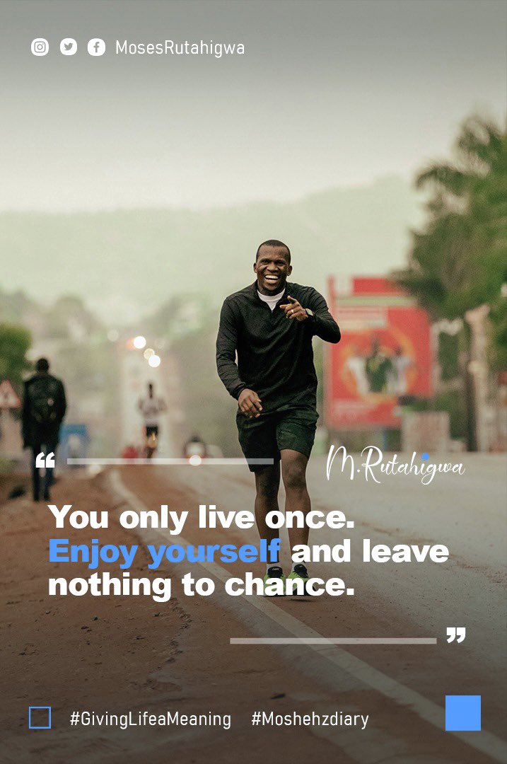 MosesRutahigwa's tweet image. You only live once. Enjoy yourself and leave nothing to chance.

#Moshehzdiary
📸 @teammatooke