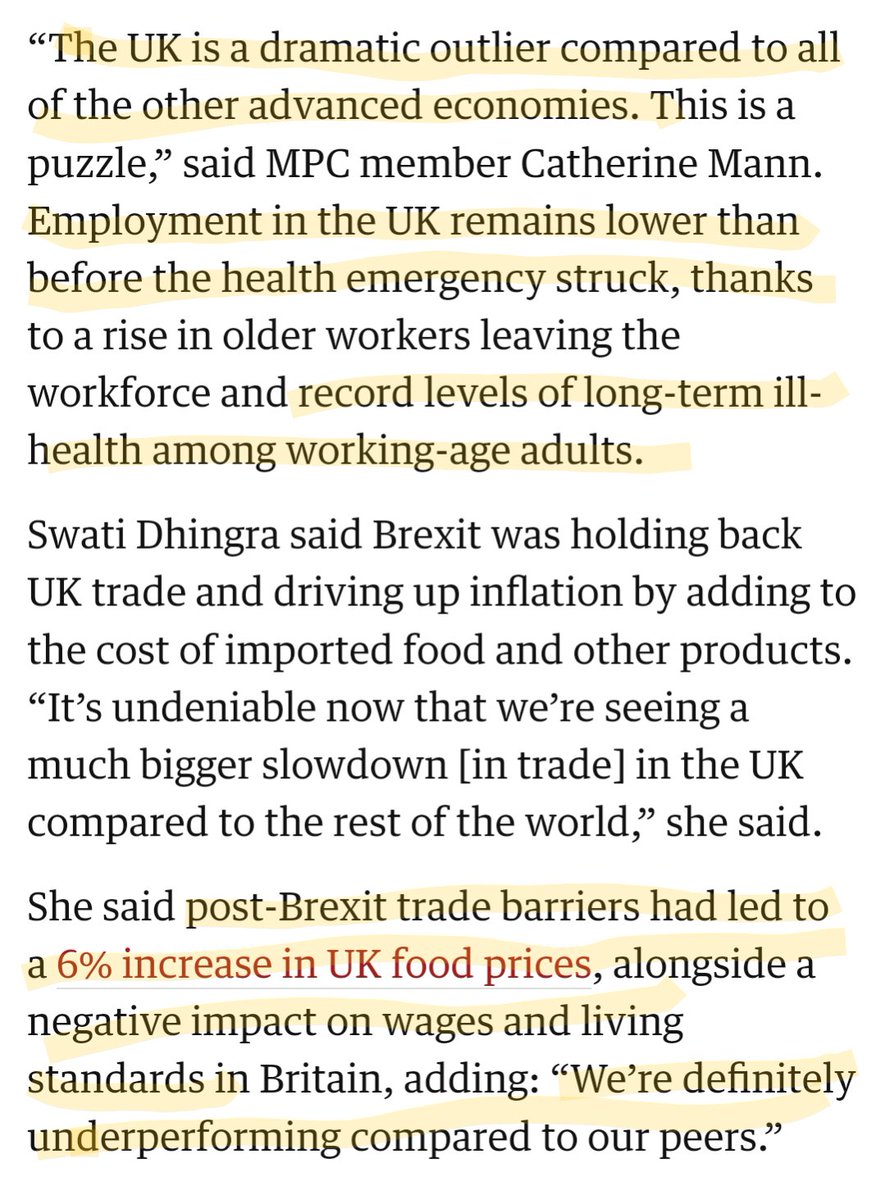 Damning and depressing verdict from bank of England chief and other experts on why UK economy doing so much worse than peers. 

Major factors are long term ill health and brexit. 

theguardian.com/business/2022/…