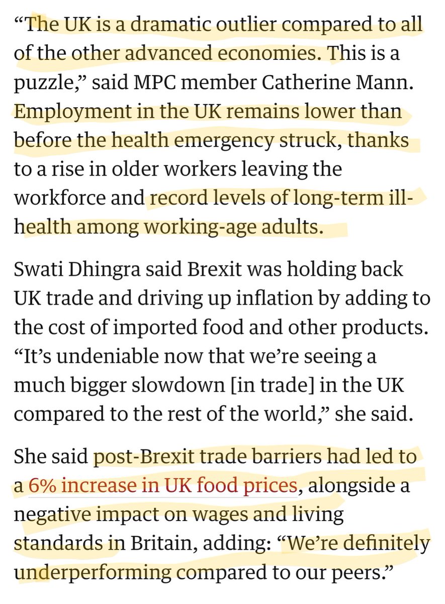 Damning and depressing verdict from bank of England chief and other experts on why UK economy doing so much worse than peers. Major factors are long term ill health and brexit. theguardian.com/business/2022/…