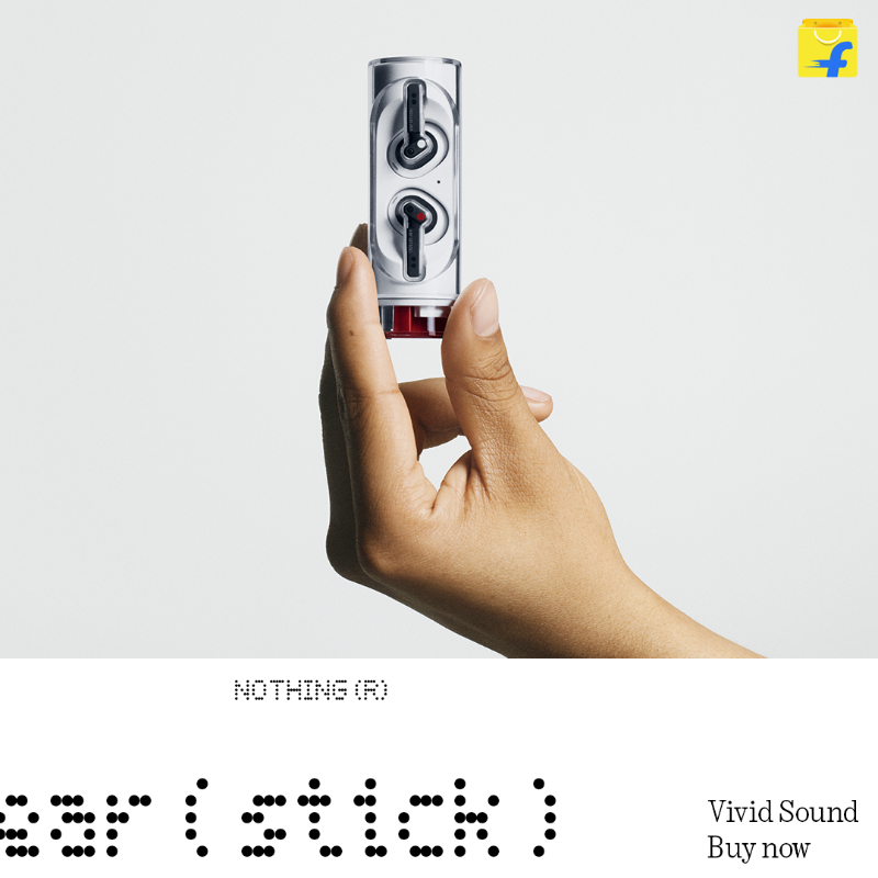 Flipkart's tweet photo. This is @Nothing Ear (stick). 

Sublime comfort. Beautifully authentic sound.

Available now on Flipkart.

#Nothing #Earstick