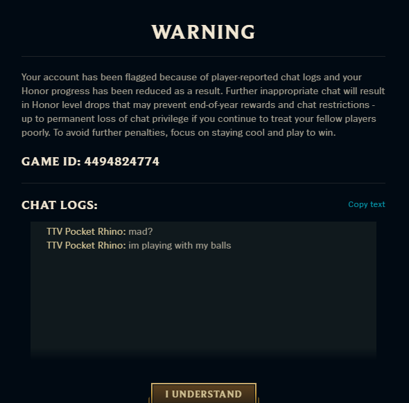 PocketRhinolol's tweet photo. HAHAHA???? that guy did not like losing to my balls in aram XDD and how in the world is this reportable btw? https://t.co/BxVtRHGnKS