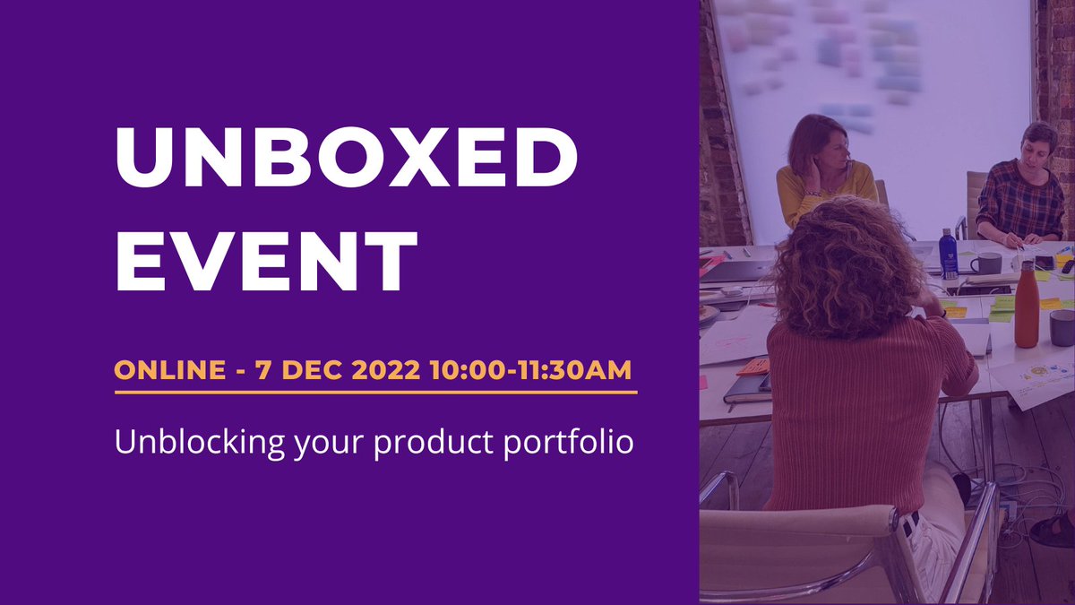Grab your free ticket for our online event 'Unblocking your #product portfolio' 7 Dec, 10am. Join our amazing panel from BEIS, DfE, DLUHC, Genomics England and UAL sharing real-life stories and lessons learned - ensuring #digital provides value for all. 
bit.ly/3hOIUH8