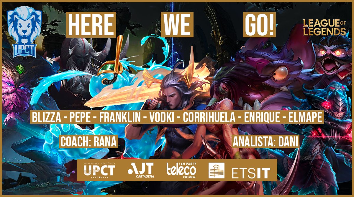 UPCTEsports's tweet photo. ¡BOOM! ¡Aquí cae el equipo de League of Legends que nos representa en este curso 2022-2023!

Hay que reconocer que tenemos unos jugadores bastante variopintos...

🔨 #Blizza
🗡️ @PepeElPersianas
🟢 #Vodki
⚔️ #Franklin
🔪 @Pepe1495_ 
🔫 @enrique11ct 
🦎 @_ElMape 

¡Bienvenidos! 🤗 https://t.co/KoUaAqdKzQ