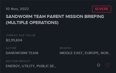 OpenTextSec's tweet photo. 2022-11-10, #Sandworm threat group attributed to a recent wave of #cyberattacks affecting transportation and logistics firms in Ukraine and Poland utilizing the Prestige #ransomware. Read the full briefing at #CyberResGalaxy: https://t.co/c0igyl5ios #threatintel https://t.co/rE8hwjEbbu
