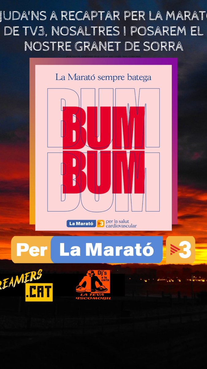 Gamingdjscarta's tweet photo. Ajuda'ns a recaptar per la marató de TV3, nosaltres i posarem el nostre granet de sorra, ens ajudes?
https://t.co/VJDXTm2mUO #dj #LaMaratoTV3  #discomobil #musica #streaming #gamingdjsalacarta #djsalacarta #streamerscat https://t.co/WwdFm4EKJ2