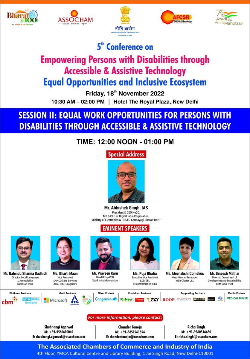 ASSOCHAM4India's tweet photo. Meet our esteemed panellists for a session on 'Equal Work Opportunities for Persons with Disabilities Through Accessible &amp; Assistive Technology', at the 5th conference on Empowering Persons with Disabilities. https://t.co/Jkf59oAib9