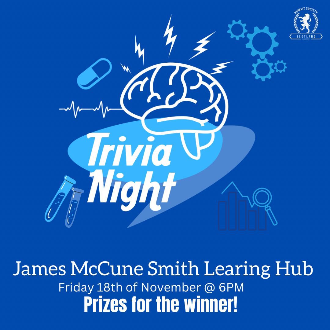 KuwaitScotland's tweet photo. Join us in the JMSLH in Academic Trivia night and meet your subject convenors! Prizes will be given to the winners. 😍
Please message us on Twitter DM’s to register. 
(Note: Our instagram page is currently experiencing some technical issues and we apologize for any inconvenience) https://t.co/8wvCvahGRe