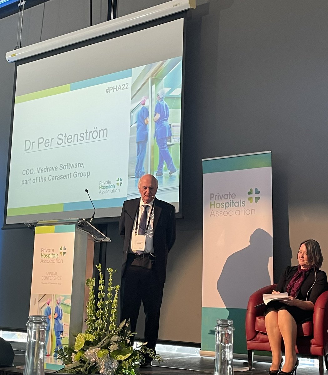 PrivateHospsIrl's tweet photo. Dr Per Stenström of Medrave Software, part of the Carasent Group discussing the journey to software design to improve General Practice. #PHA2022 #healthcare #health https://t.co/ZG9xtR5TD6