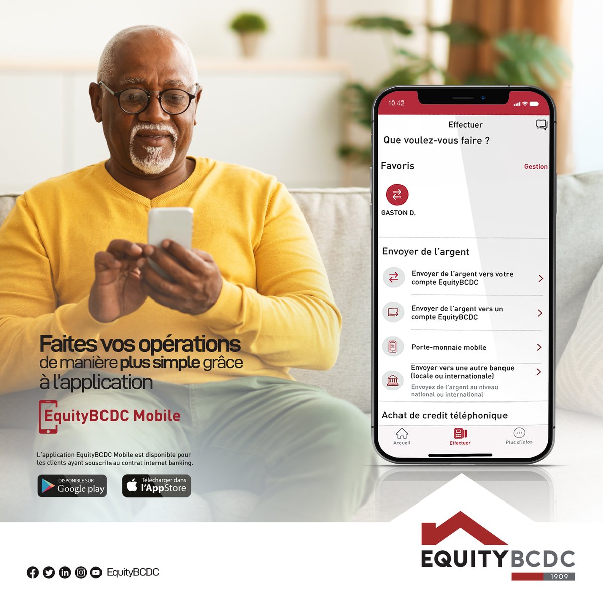 EquityBCDC's tweet photo. Grâce à la nouvelle application EquityBCDC Mobile, faites vos opérations de manière plus simple.
#EquityBCDC #Labanquelaplusdigitale #EquityBCDCMobile https://t.co/ryhEyl1LLU