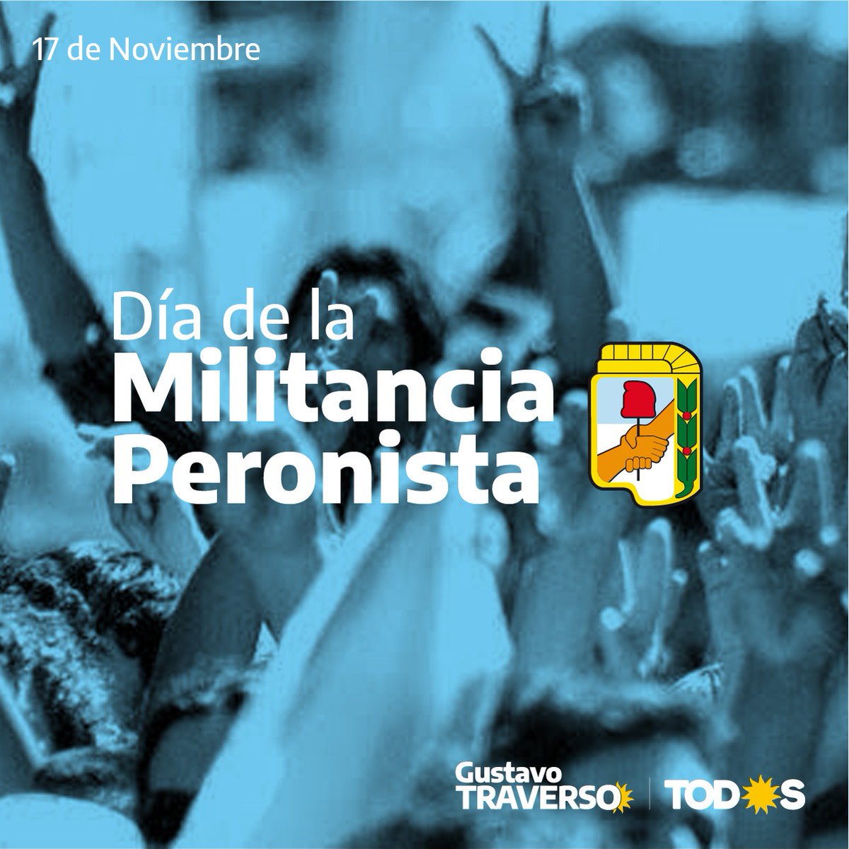 Cada 17 de Noviembre los militantes peronistas celebramos nuestro día, en conmemoración al regreso de Juan Domingo Perón al país, tras casi 18 años de proscripción.

Feliz día a los compañeros y compañeras que militan día a día para construir una patria con mayor Justicia Social.