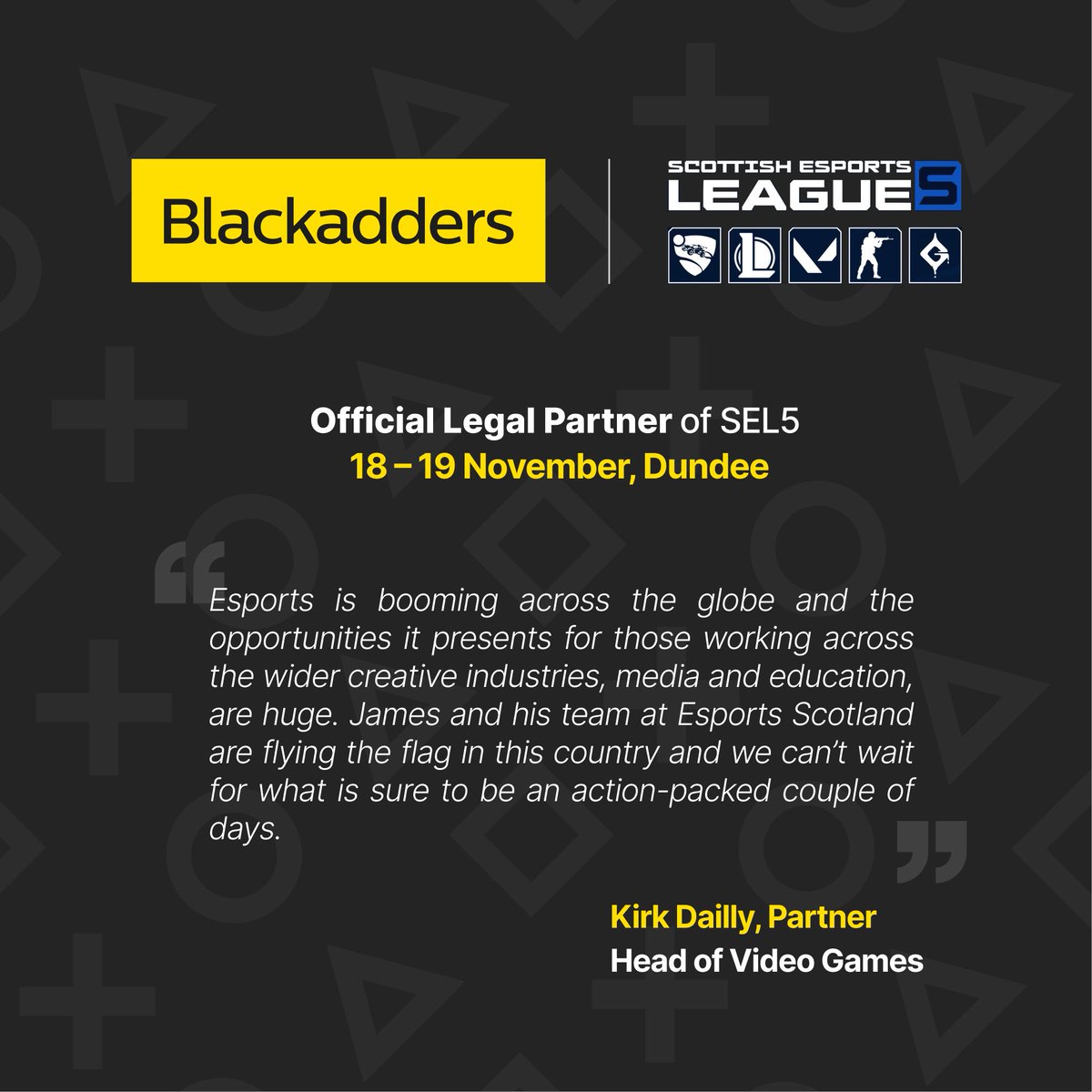 We are delighted to support SEL5 as Official Legal Partner 🎮🏅😎
#SEL5 #Esports #Sponsor
