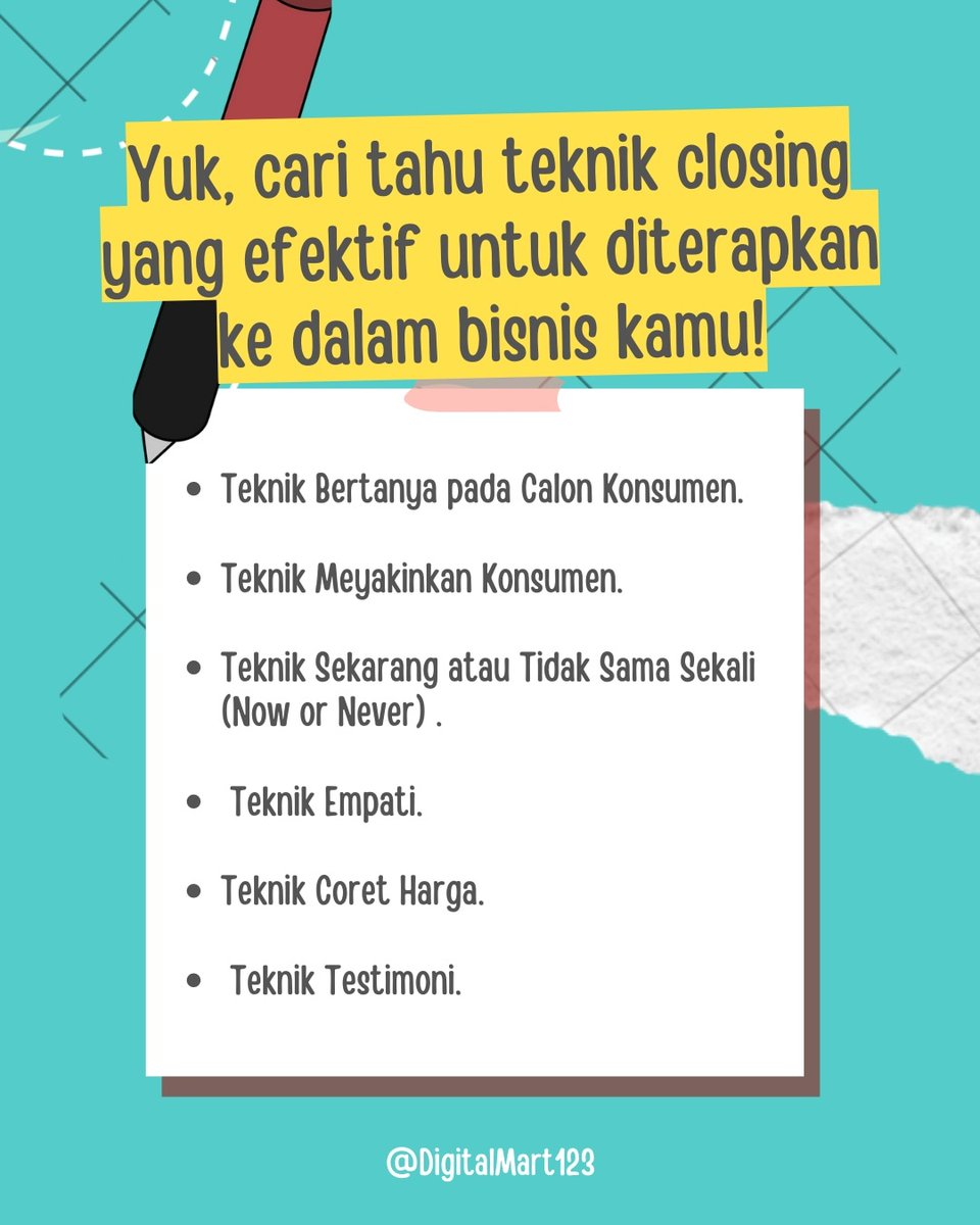 DigitalMart14's tweet photo. Yuk, cari tahu teknik closing yang efektif untuk diterapkan ke dalam bisnis kamu!🤗 #bisnisrumahan #affiliate #shoponline #bisnisonline https://t.co/eYCZFWCbWn
