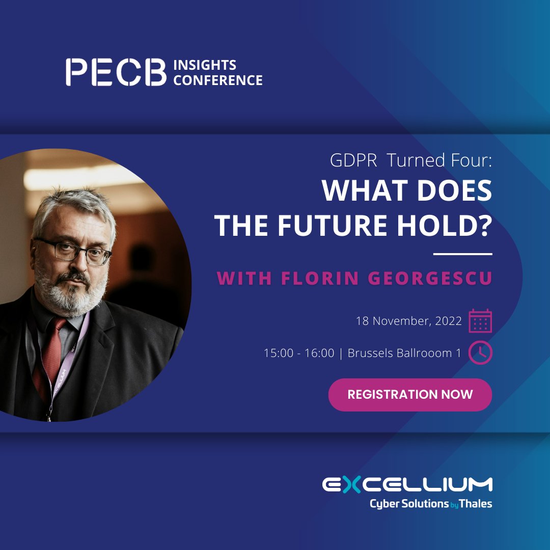 #PECB Insights Conference | Florin Georgescu, our Lead Privacy and Data Protection Expert and Legal Counsel, will discuss about the GDPR Turned Four: What Does the Future Hold ?

When ? November 18 at 3 PM.
More info : conference.pecb.com