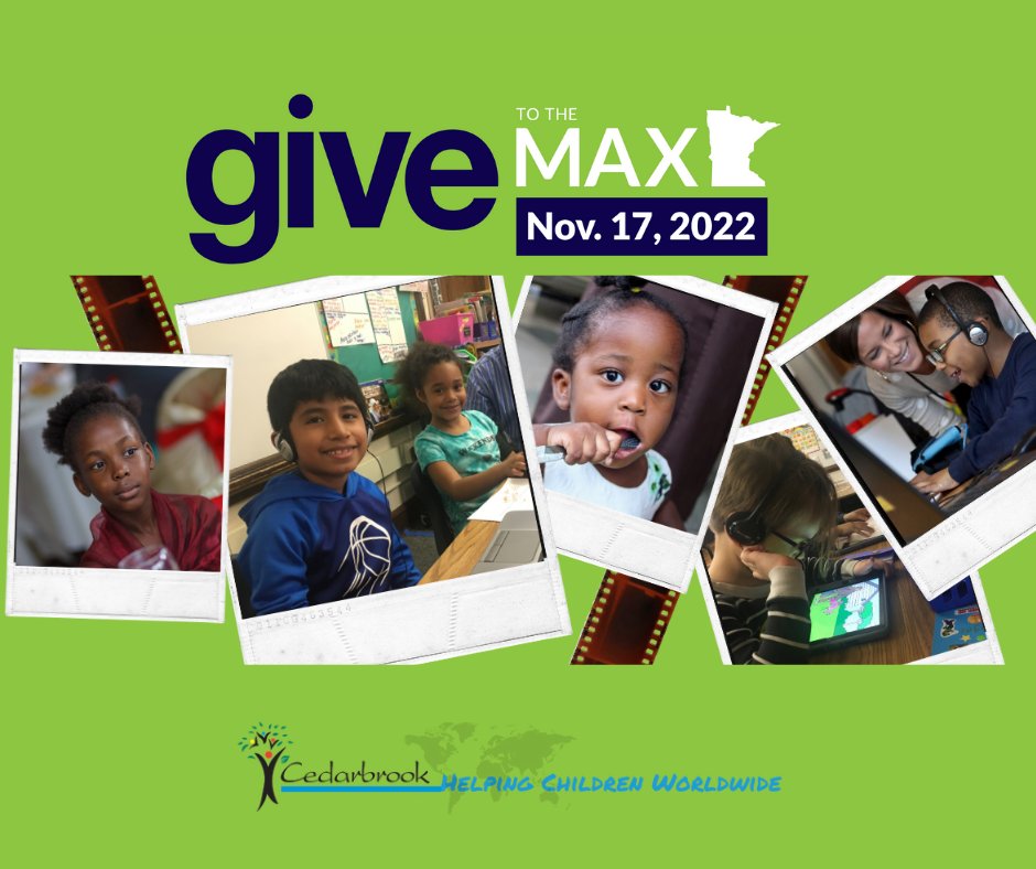 CedarbrookMN's tweet photo. Today is #GivetotheMax day! We are so excited to raise money for our incredible programs near and far-- from Minneapolis to St. Vincent. Need a worthy cause to support today? Check us out! https://t.co/7WJx1IOLUM 
#GTMD22 #GiveMN https://t.co/ZFJjdj3JNd