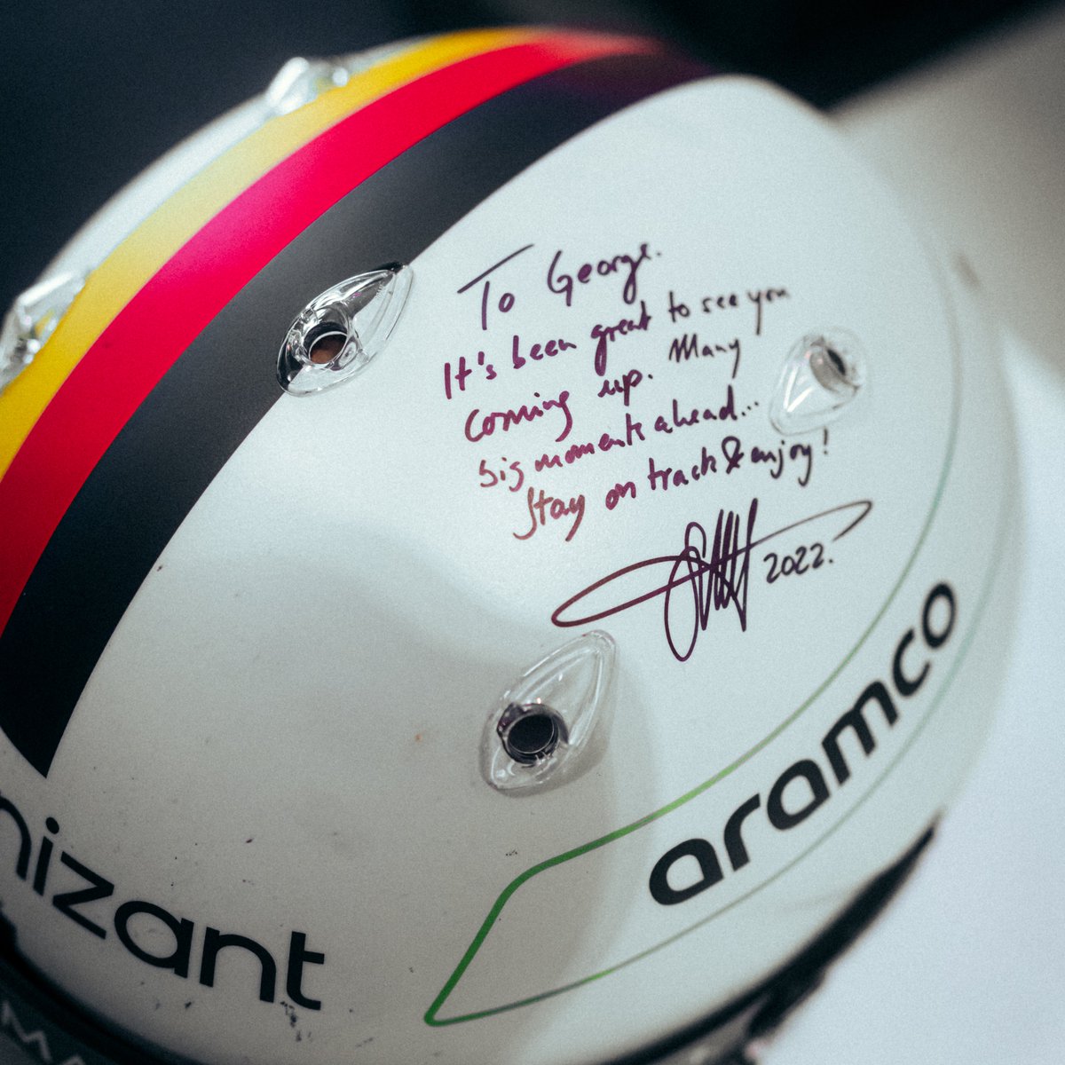 Seb, you have a small head 🤣 Pleasure to swap helmets with you mate, you’re a legend. I hope you enjoy your last F1 race!!