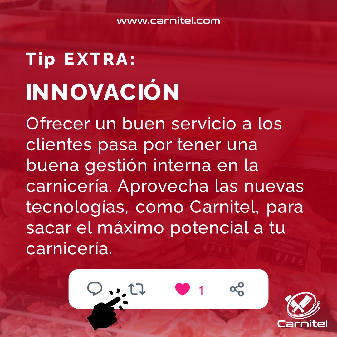 carnitel's tweet image. 5 Tips para Carnicería 🥩: AUMENTA TUS VENTAS 📈 💯
(PARTE 2)
🌐 Visítanos en carnitel.com
#consejosparacarnicerias #tipscarniceria #carniceria #carnicero #carnicera #carnicerías #digitalización #carniceriasespañolas #carniceríasespaña #carniceriaseseña