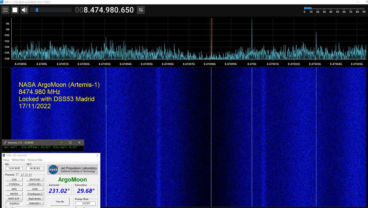 NASA #ARTEMIS1 cubesat #Argomoon locked with DSS53 Madrid, RX on X-band right now.