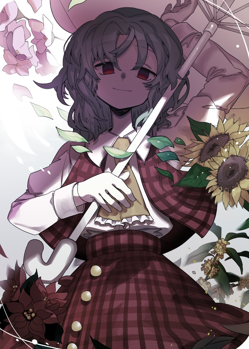kazami yuuka 1girl flower skirt umbrella solo plaid ascot  illustration images